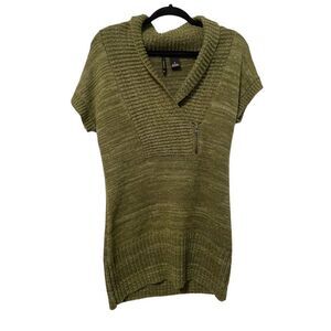New Directions Short Sleeve Knit Mini Dress Zipper‎ Detail Green Medium